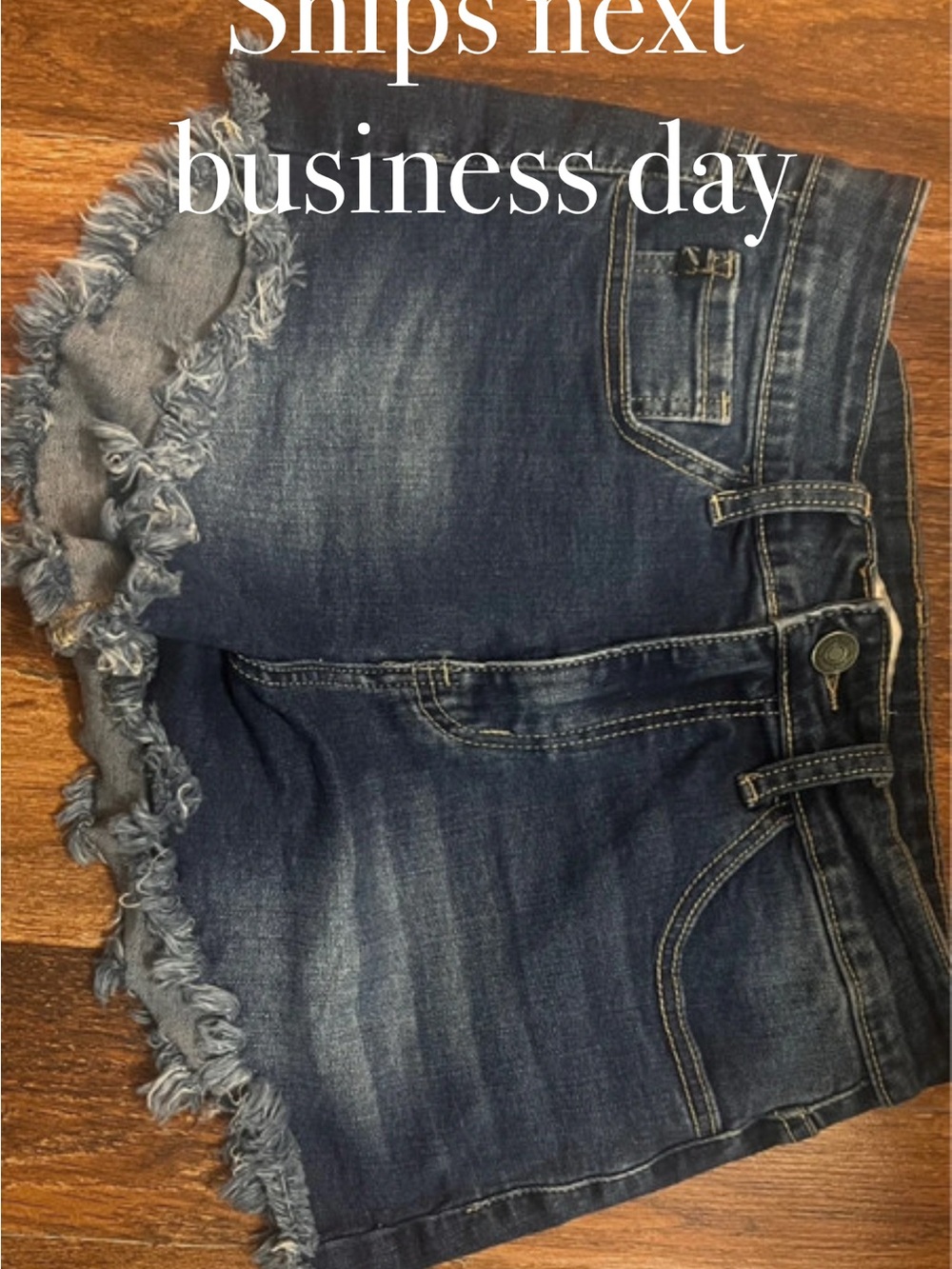 KanCan Dark Blue Frayed Hem Denim Shorts